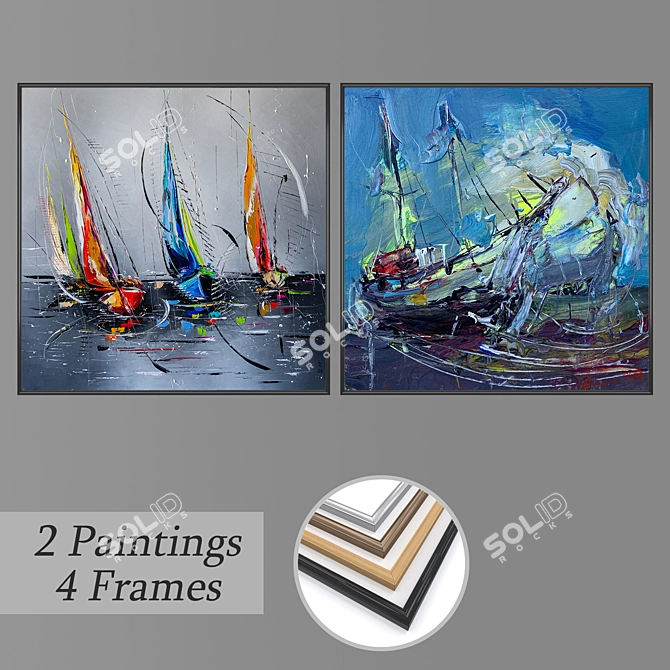 Modern Art Wall Paintings Set 3D model image 1