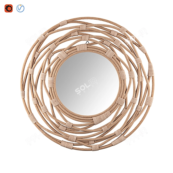 Rattan Sunburst Wall Mirror 3D model image 6