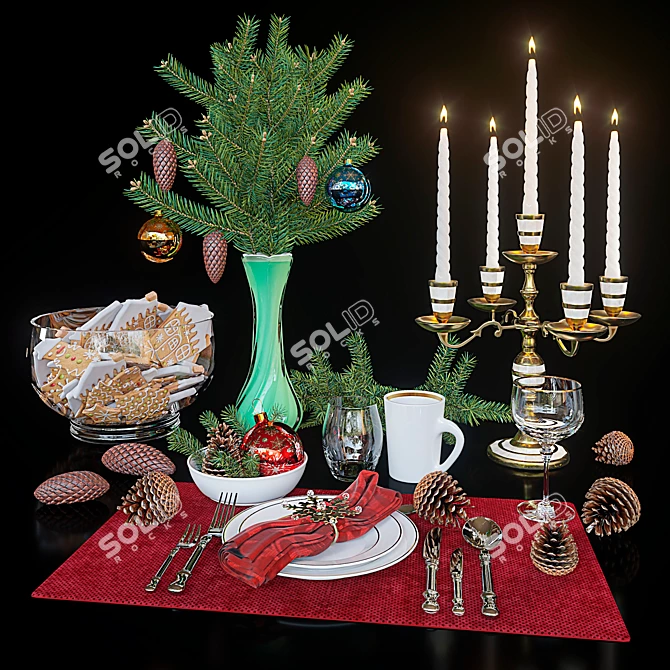 New Year's Table Decor Set 3D model image 1