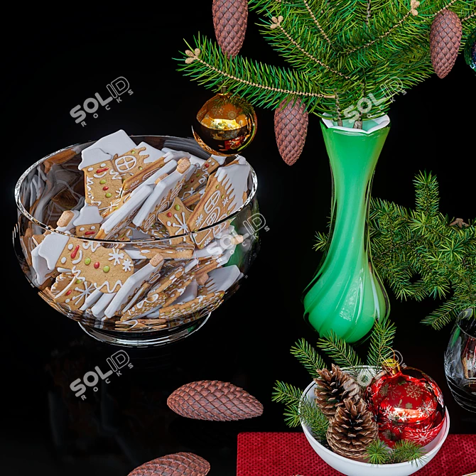 New Year's Table Decor Set 3D model image 2