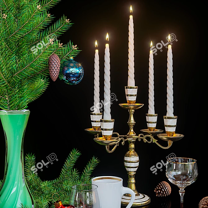 New Year's Table Decor Set 3D model image 3