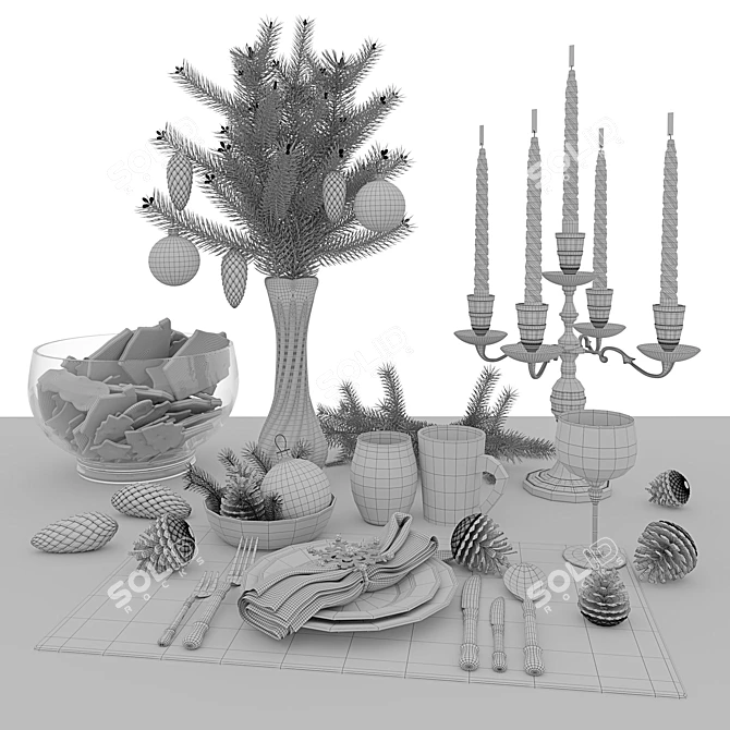 New Year's Table Decor Set 3D model image 4