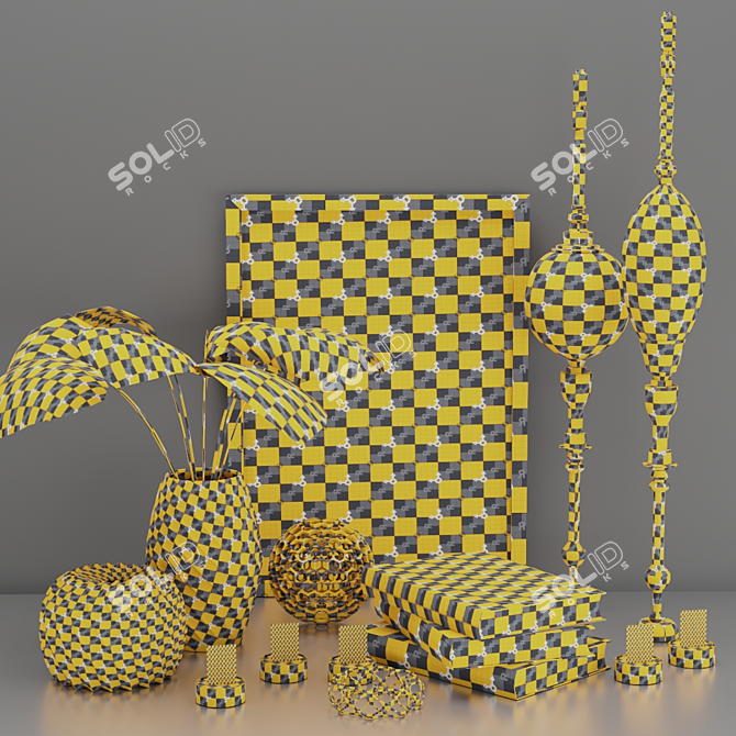 Golden Decor Set: Vines, Candlestick, Book 3D model image 1