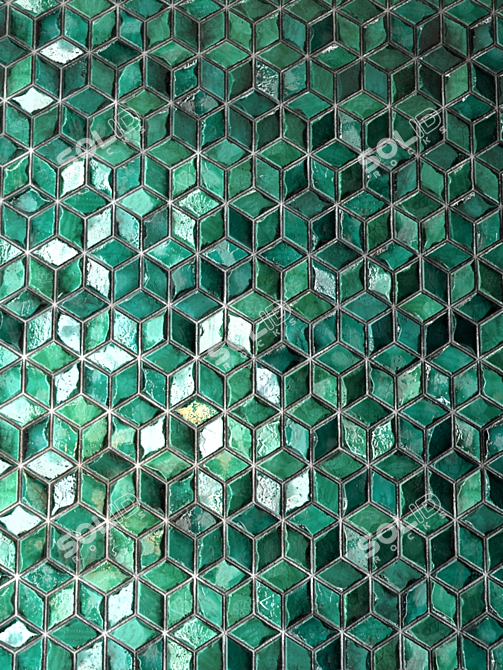 Seamless Teal Tile PBR 3D model image 2