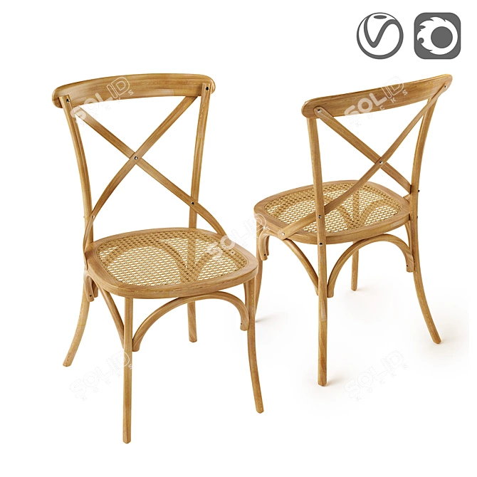 Oak and Wicker Chair: Crafted Elegance 3D model image 1