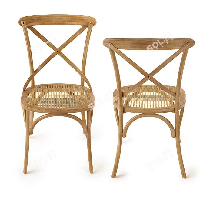 Oak and Wicker Chair: Crafted Elegance 3D model image 3