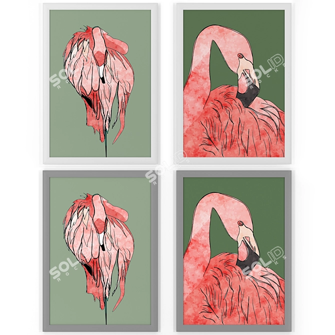Lively Flamingo Painting - Frame Mj01 3D model image 3