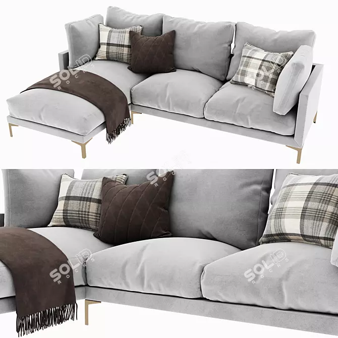 Adams Metal & Fabric Chaise Sectional 3D model image 1