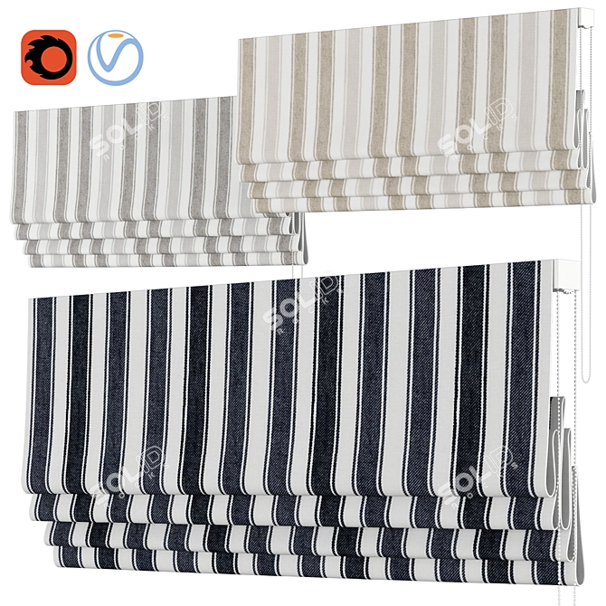 Elegant Stripe Roman Curtains 3D model image 1
