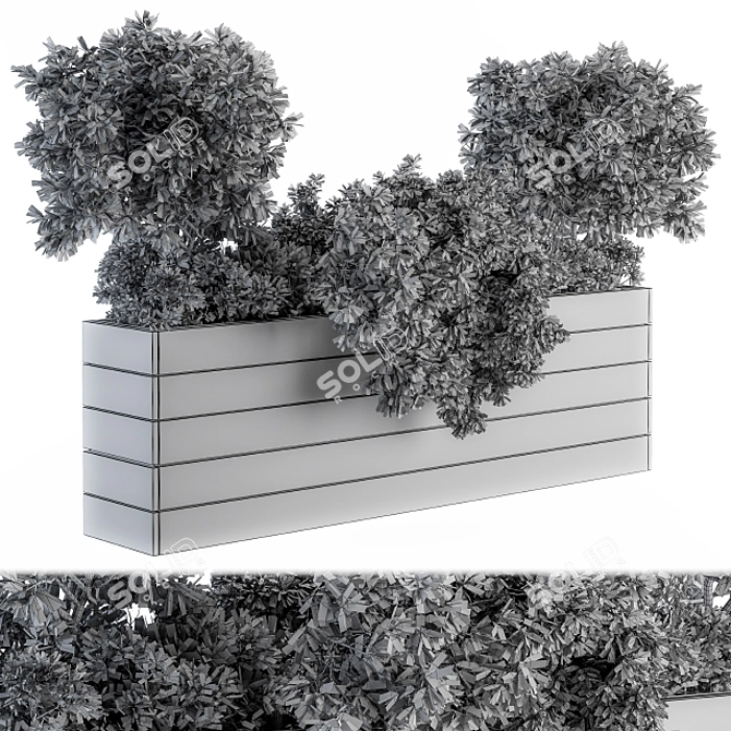  Rustic Wood Planter Set with Outdoor Plants 3D model image 4