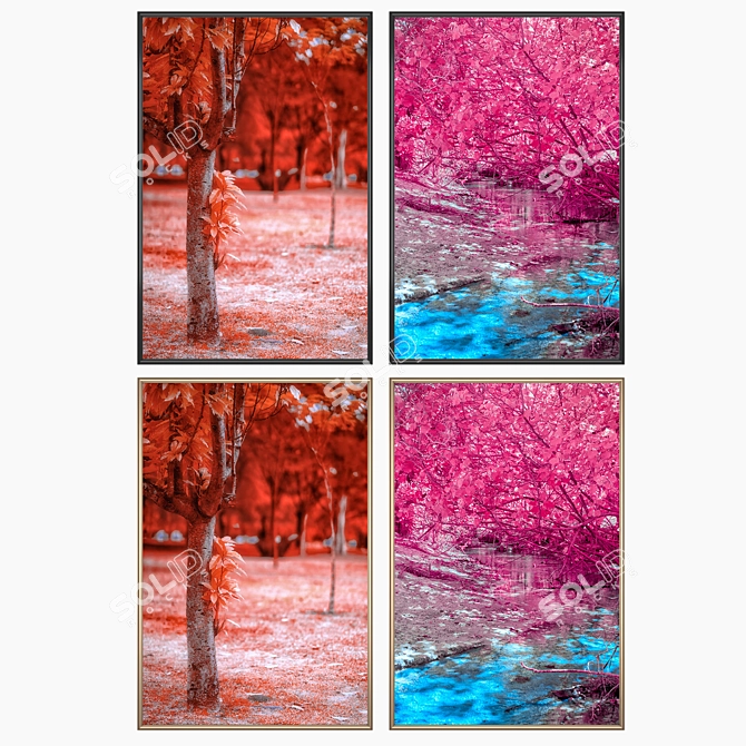 Elegant Wall Art Set: Frame Options + 2 Paintings 3D model image 2