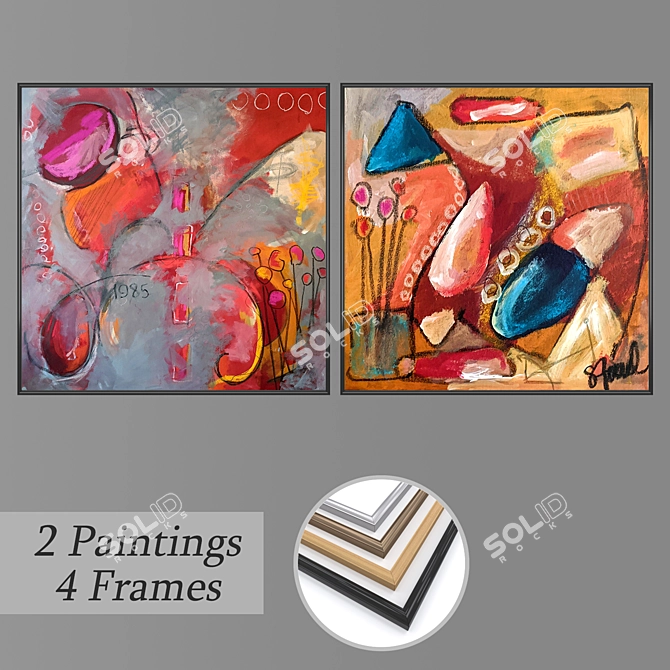 Elegant Wall Paintings Set 3D model image 1