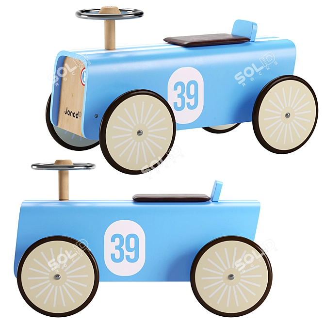 Janod Blue Car Ride-On for Kids 3D model image 1