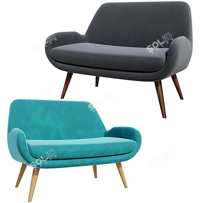 Customizable 2 Seater Sofa 3D model image 1