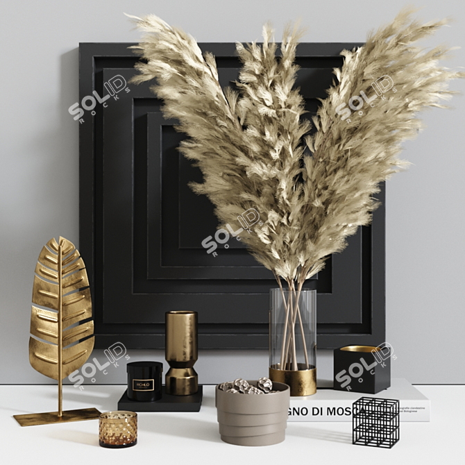 Pampa Grass Vase Decor Set 3D model image 1