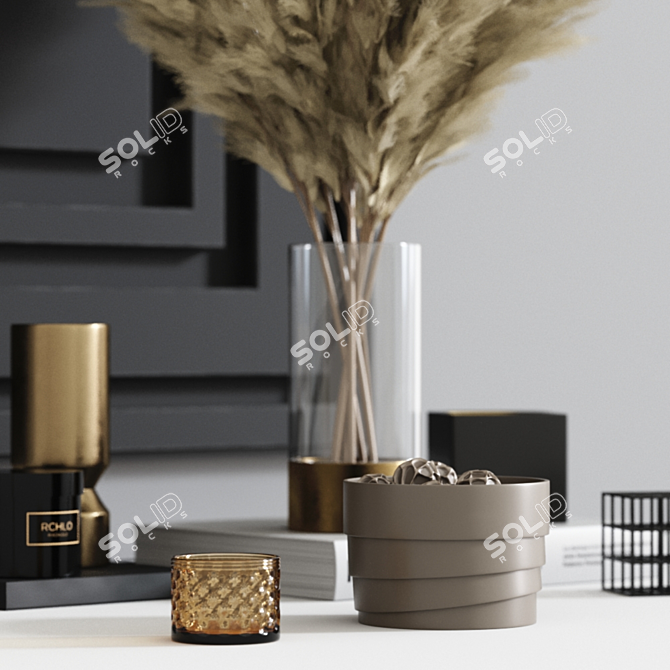 Pampa Grass Vase Decor Set 3D model image 2