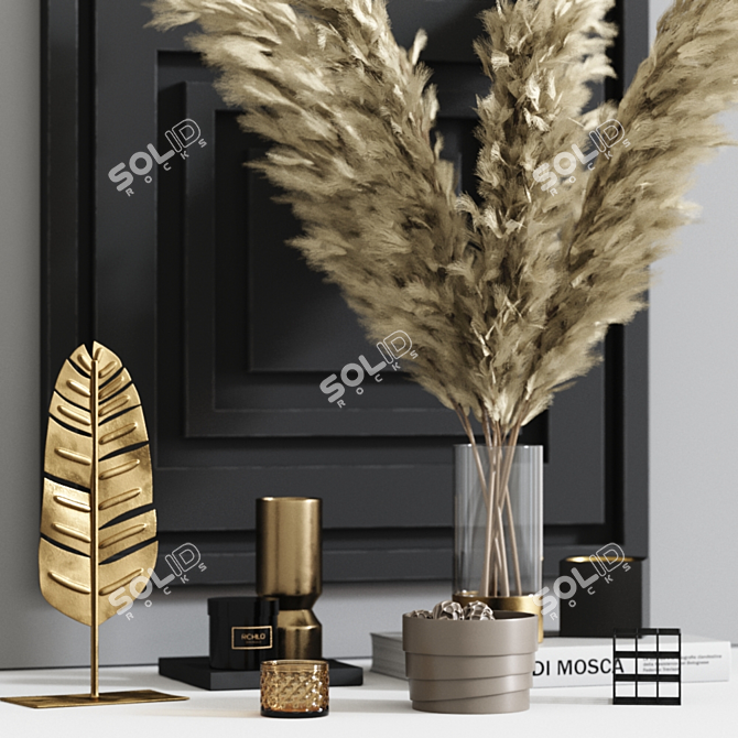 Pampa Grass Vase Decor Set 3D model image 3