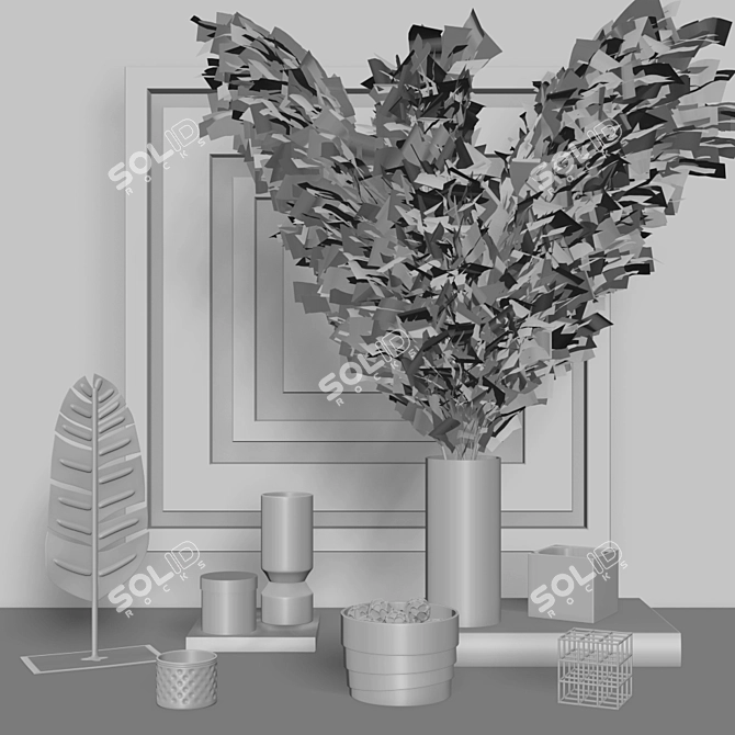 Pampa Grass Vase Decor Set 3D model image 4