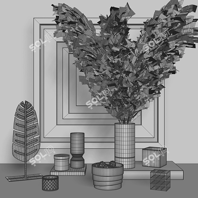 Pampa Grass Vase Decor Set 3D model image 5