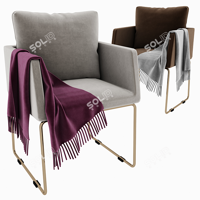 Elegant Brass and Fabric Armchair 3D model image 1