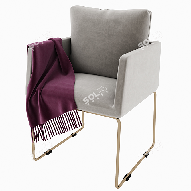 Elegant Brass and Fabric Armchair 3D model image 2