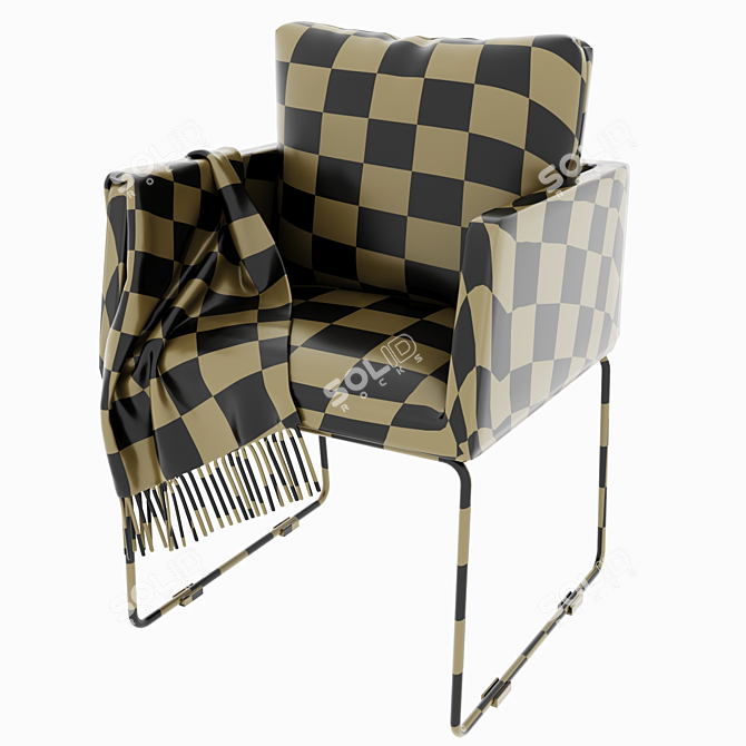 Elegant Brass and Fabric Armchair 3D model image 4