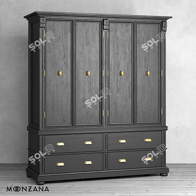OM Garedrobe OldFashion Moonzana - Elegant Oak Wardrobe 3D model image 1