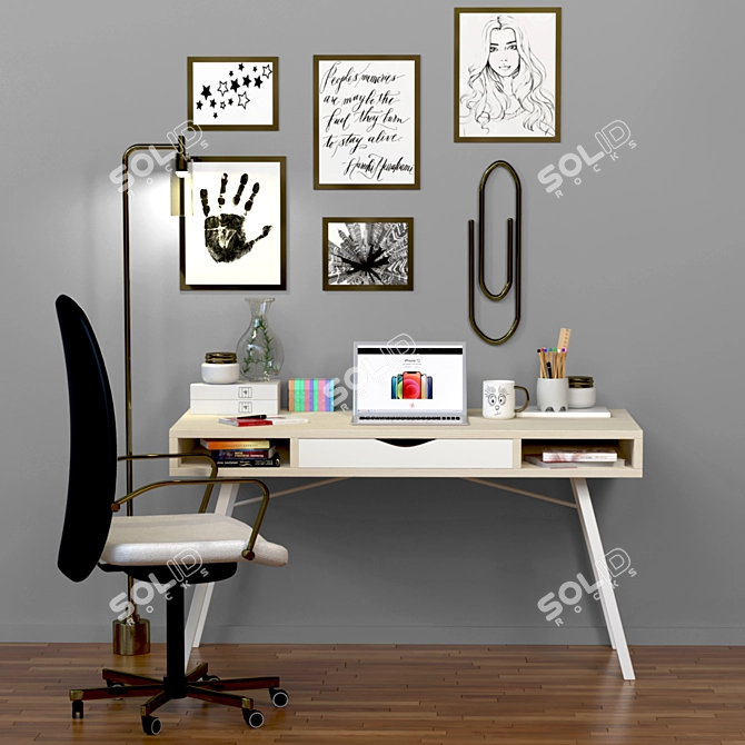 Modern Office Essentials: Table, Chair & Stationery 3D model image 1