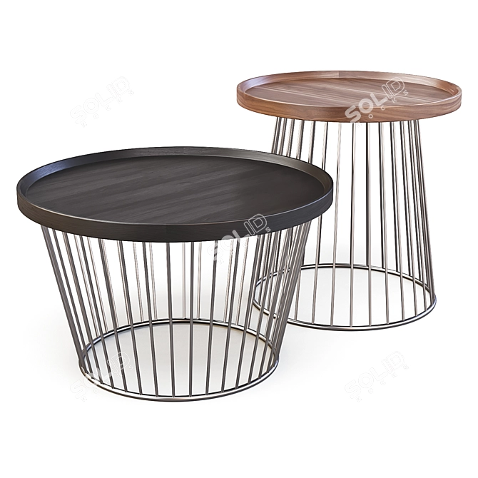 Ceccotti Collezioni Circo Brass and Walnut Tables 3D model image 1