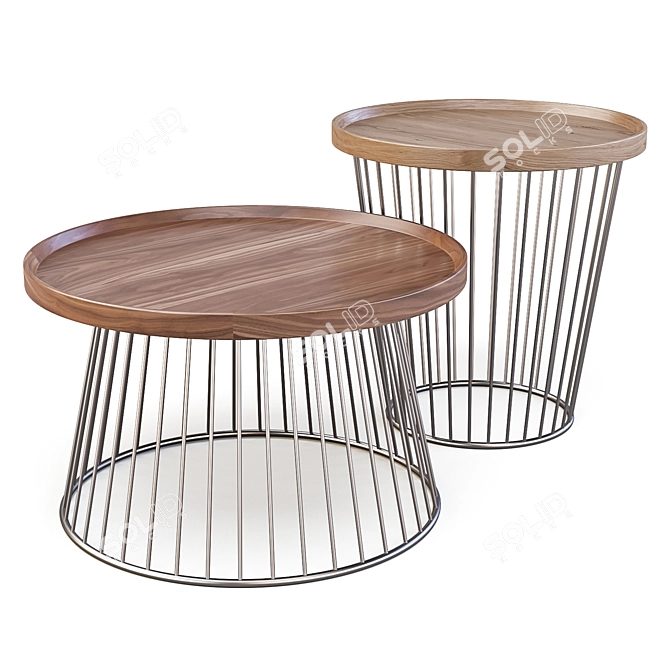 Ceccotti Collezioni Circo Brass and Walnut Tables 3D model image 2