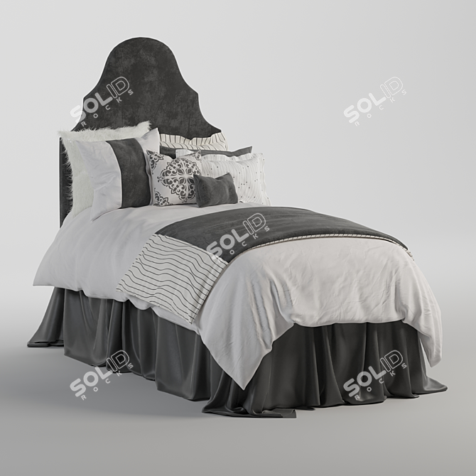 Ivory & Grey Velvet Bed Set 3D model image 2