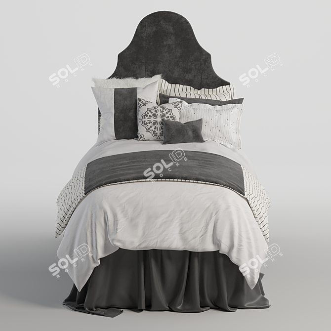 Ivory & Grey Velvet Bed Set 3D model image 3