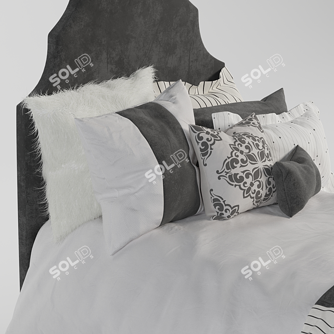 Ivory & Grey Velvet Bed Set 3D model image 4