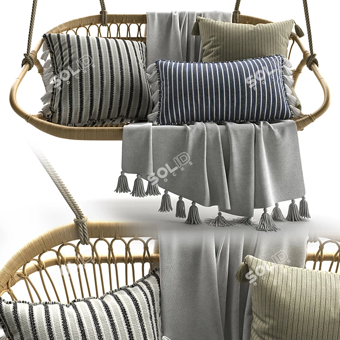 Scandi-Inspired Hanging Rattan Bench 3D model image 3