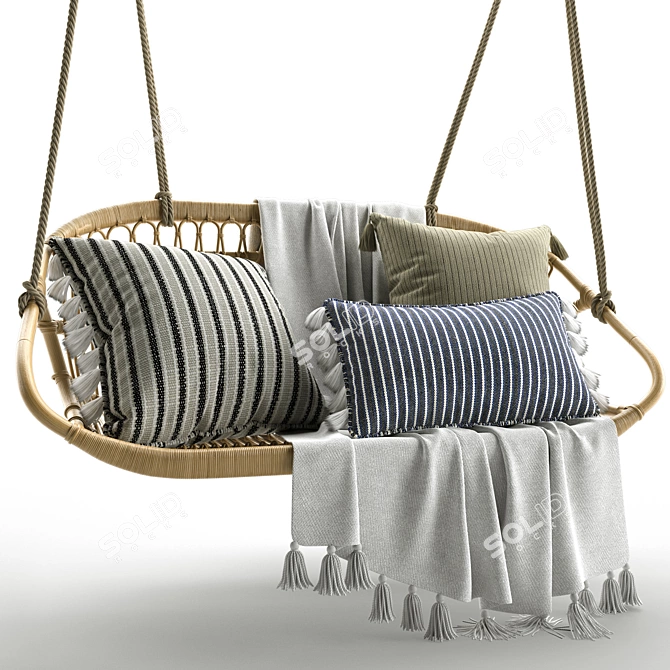 Scandi-Inspired Hanging Rattan Bench 3D model image 7