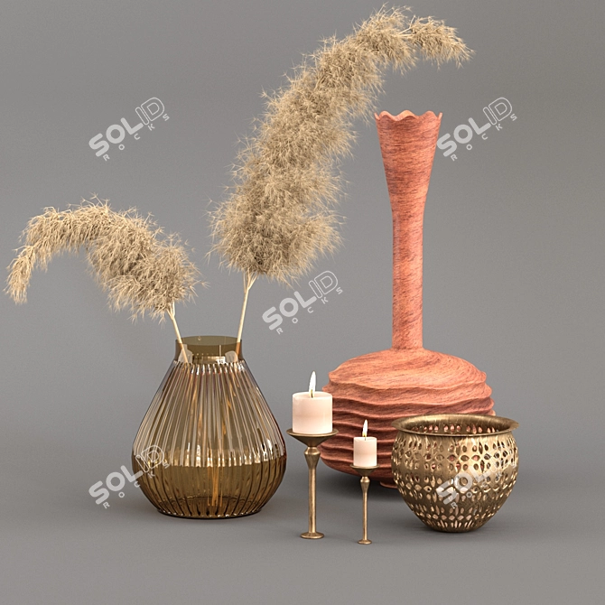 Elegant Pampas Flower Decor Set 3D model image 1