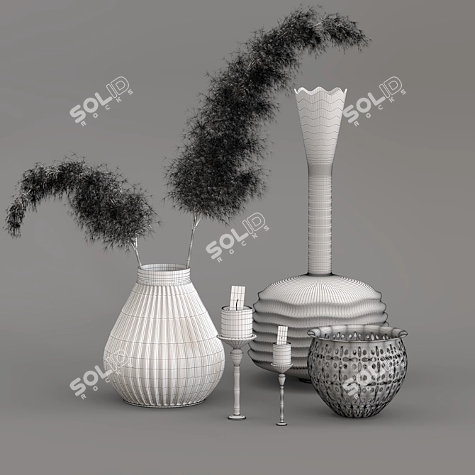 Elegant Pampas Flower Decor Set 3D model image 3