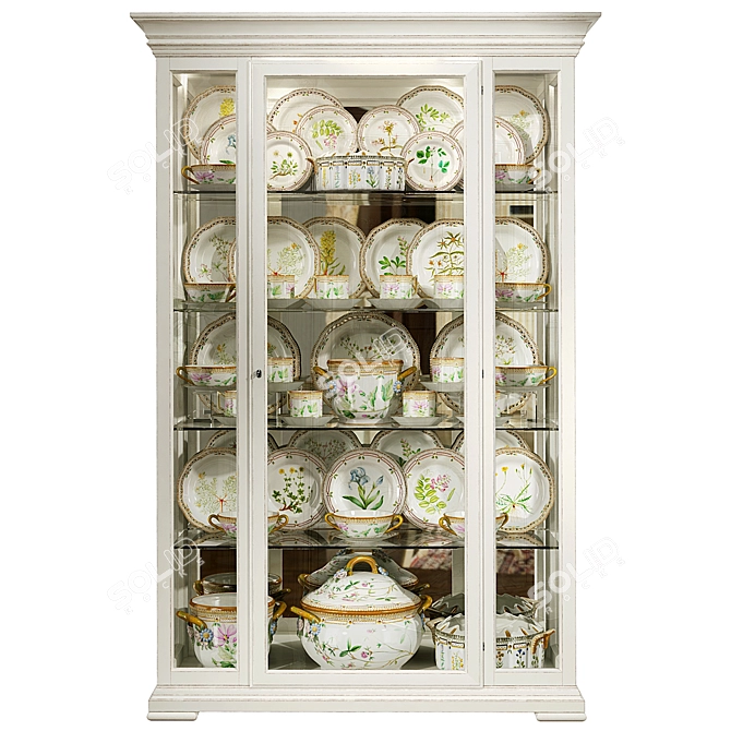 Classical Showcase with Porcelain Table Set 3D model image 2