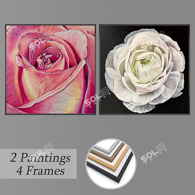 Dynamic Duo: 2 Paintings & 4 Frame Options 3D model image 1