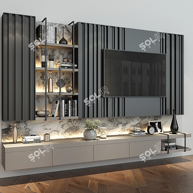 Modern TV Wall Set 0154 3D model image 1