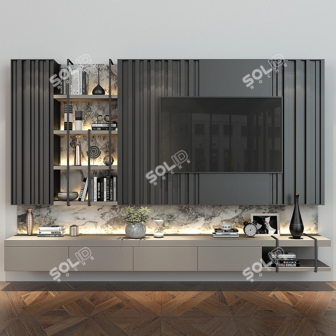 Modern TV Wall Set 0154 3D model image 2