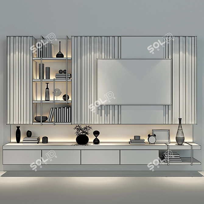 Modern TV Wall Set 0154 3D model image 3