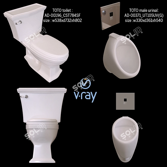 TOTO UT105UV(G) Male Urinal: Compact, Vitreous China 3D model image 1