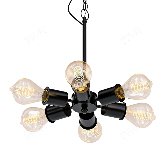 Retro Six-Light Edison Pendant 3D model image 1