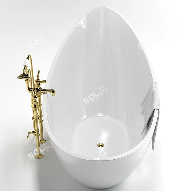 Luxury Metal and Ceramic Bathtub with Shower 3D model image 3