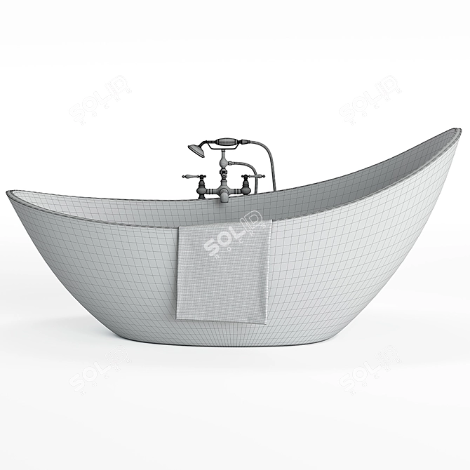 Luxury Metal and Ceramic Bathtub with Shower 3D model image 5