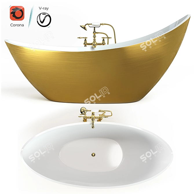 Luxury Metal and Ceramic Bathtub with Shower 3D model image 6