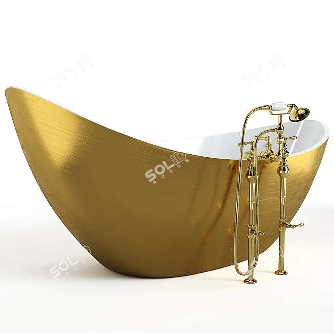Luxury Metal and Ceramic Bathtub with Shower 3D model image 7