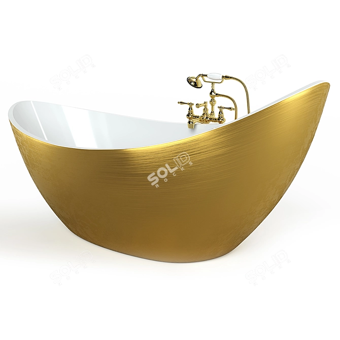 Luxury Metal and Ceramic Bathtub with Shower 3D model image 8