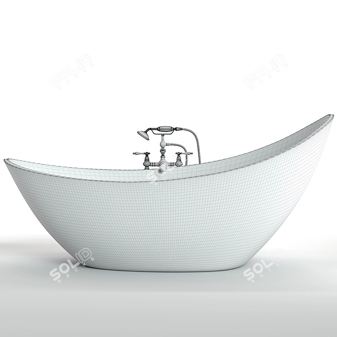 Luxury Metal and Ceramic Bathtub with Shower 3D model image 10